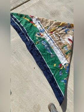 Echo Fishing Motif Triangle Scarf in Green, Navy, Beige
